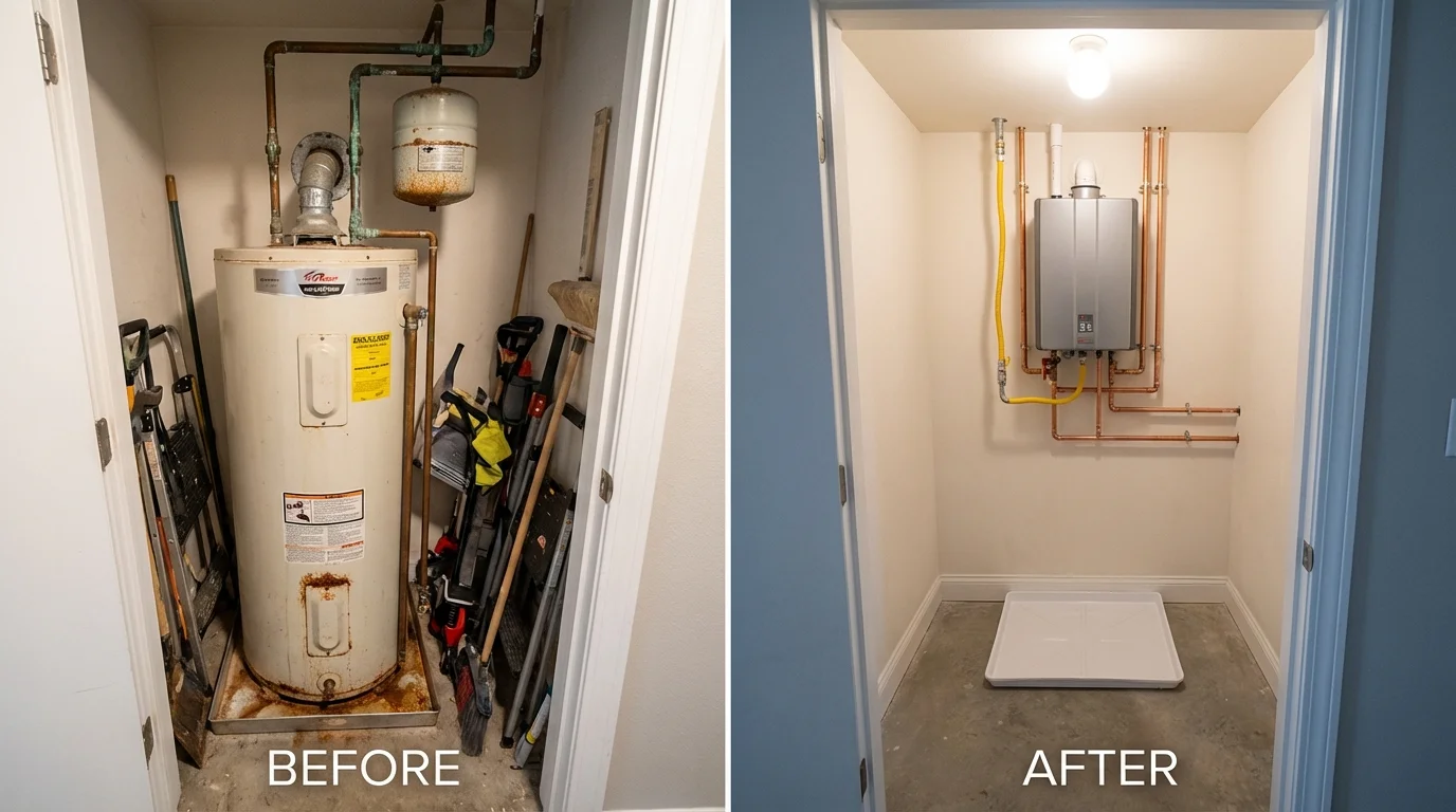 Tank water heater versus wall-mounted tankless unit comparison for Annville, PA homeowners