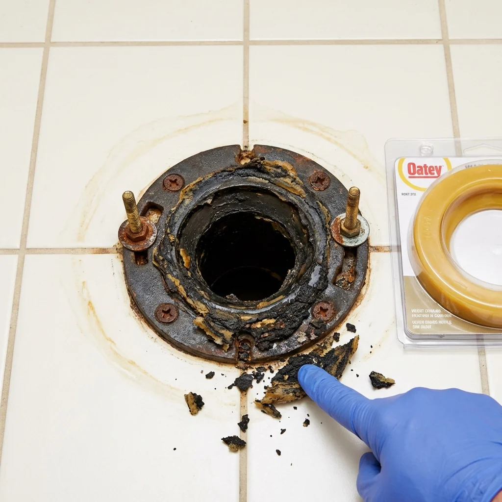 Failed wax ring showing water seepage at the base of a toilet in a Annville, PA home